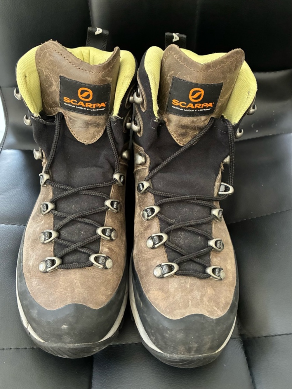 Scarpa Women’s Brown and Black Hiking Boots with Lime Lining